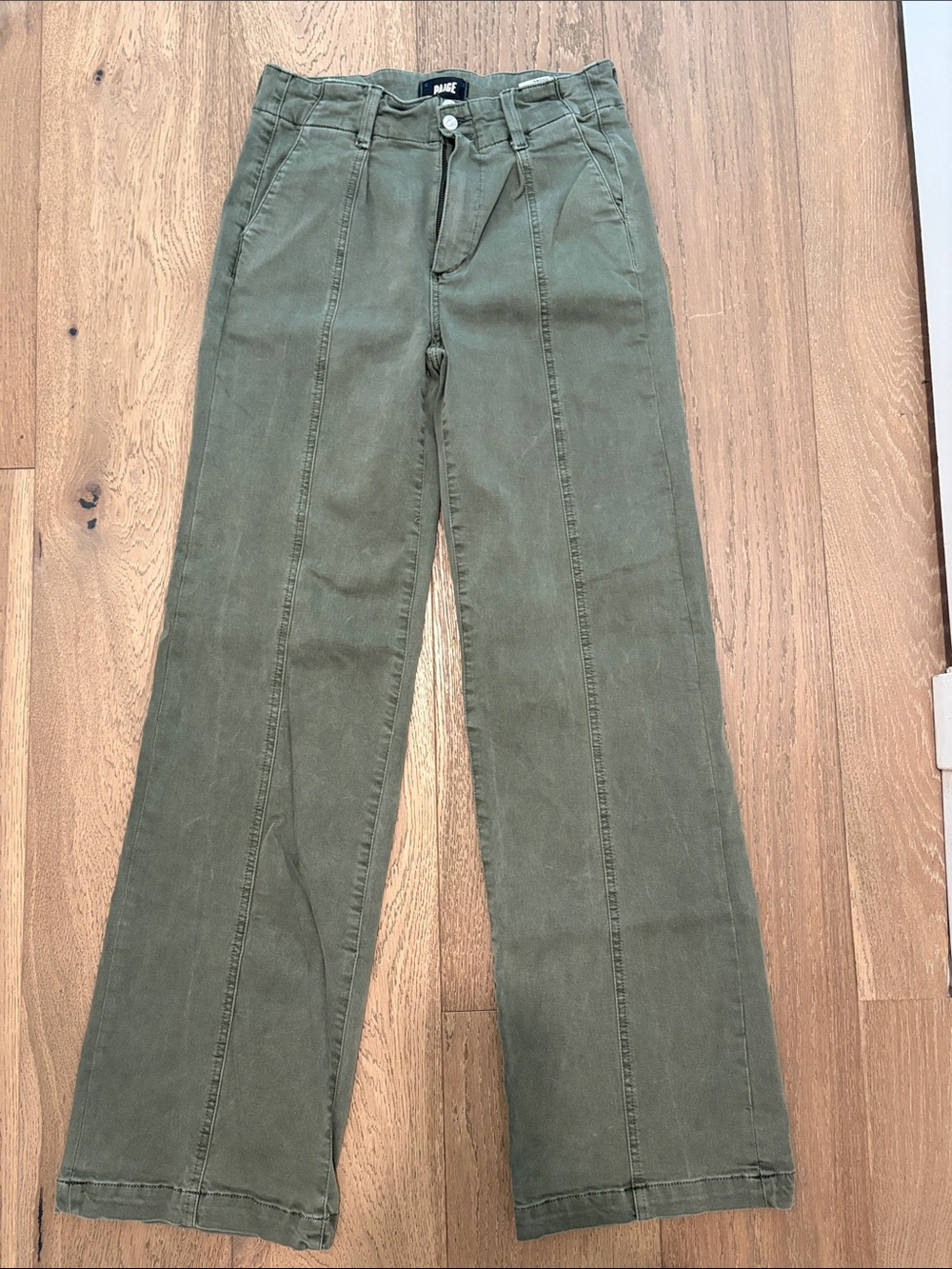 PAIGE Olive Green Wide-Leg Jeans with Front Seams